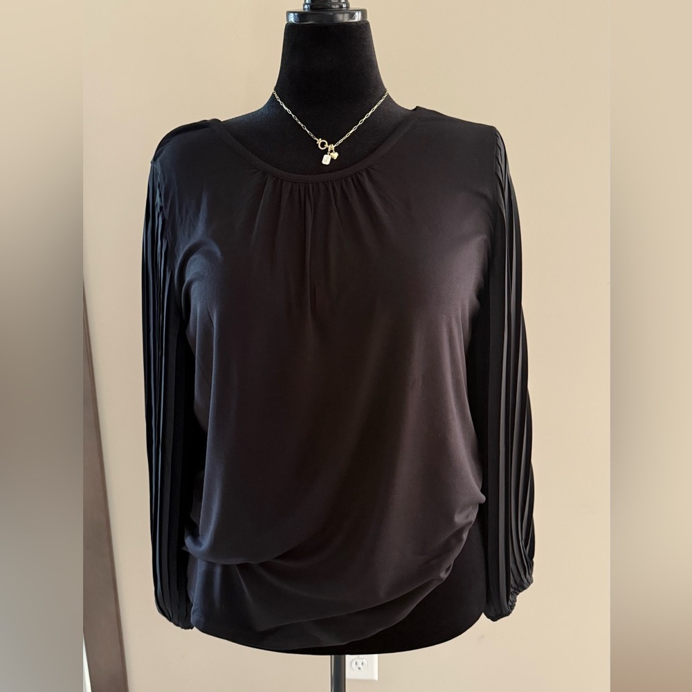 Talbots Black Pleated Long Sleeve Blouse